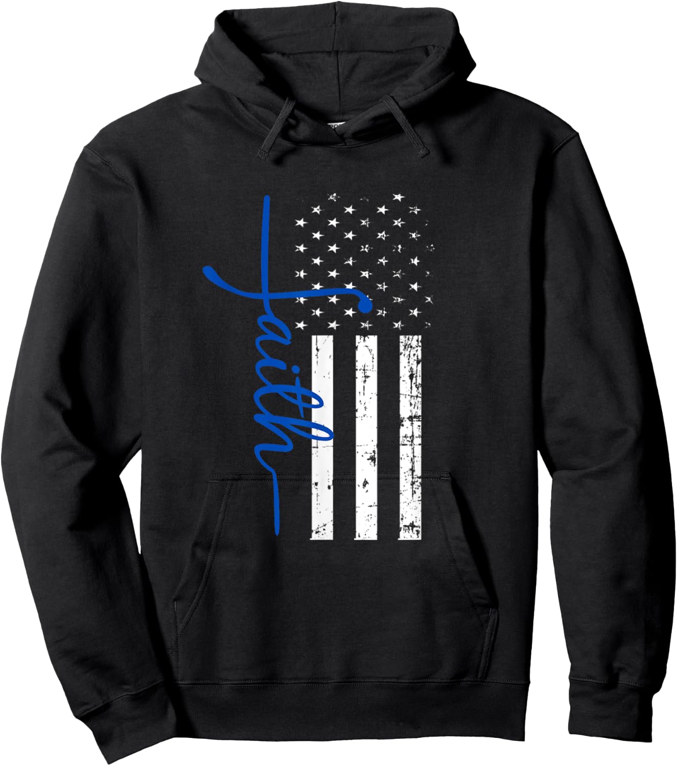 "Faith" Cross Thin Blue Line US Flag Hoodie - Hoodie | Black