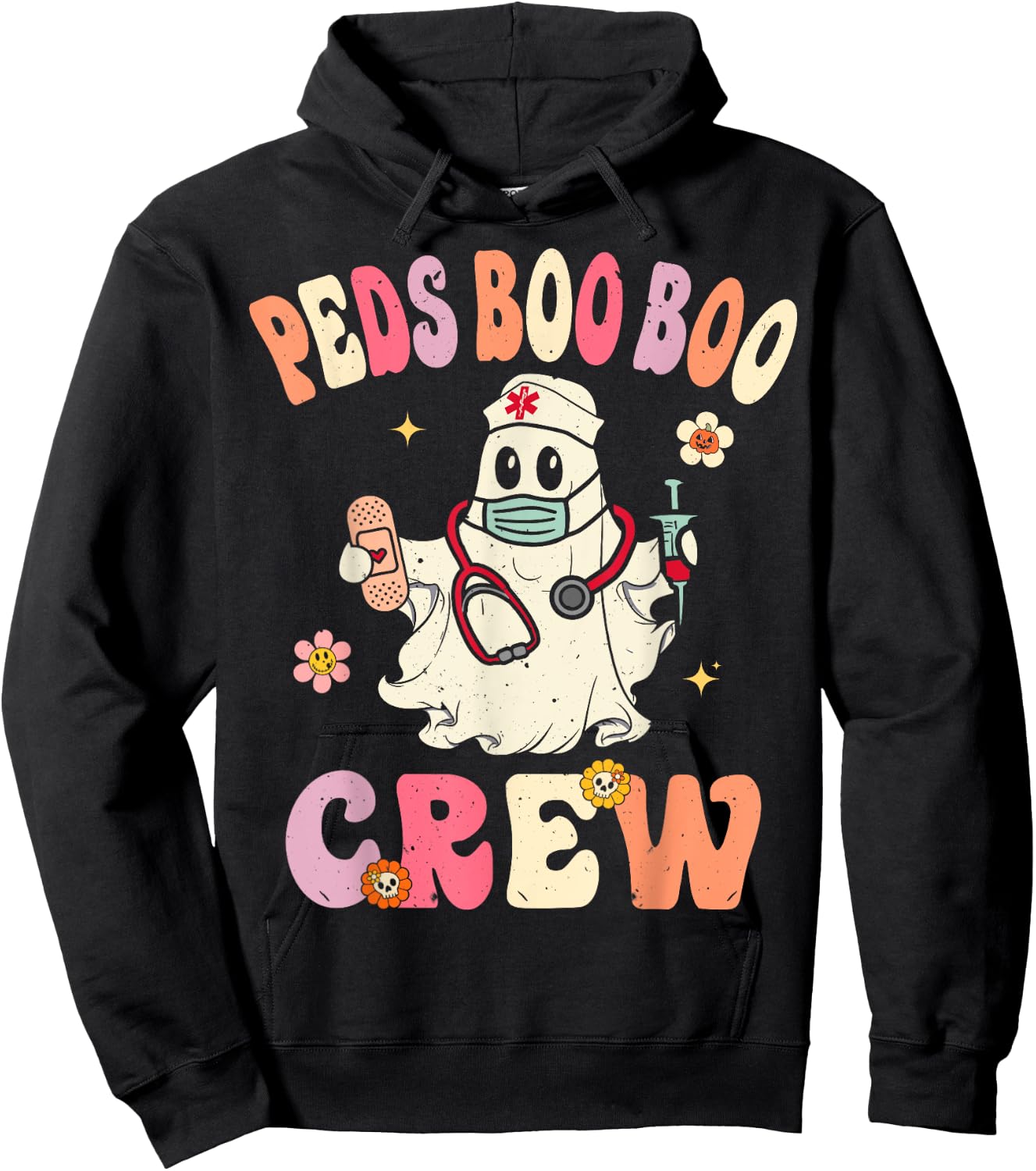 Peds Nurse Boo Crew Retro Halloween ICU NICU Nurse Hoodie - Hoodie | Black