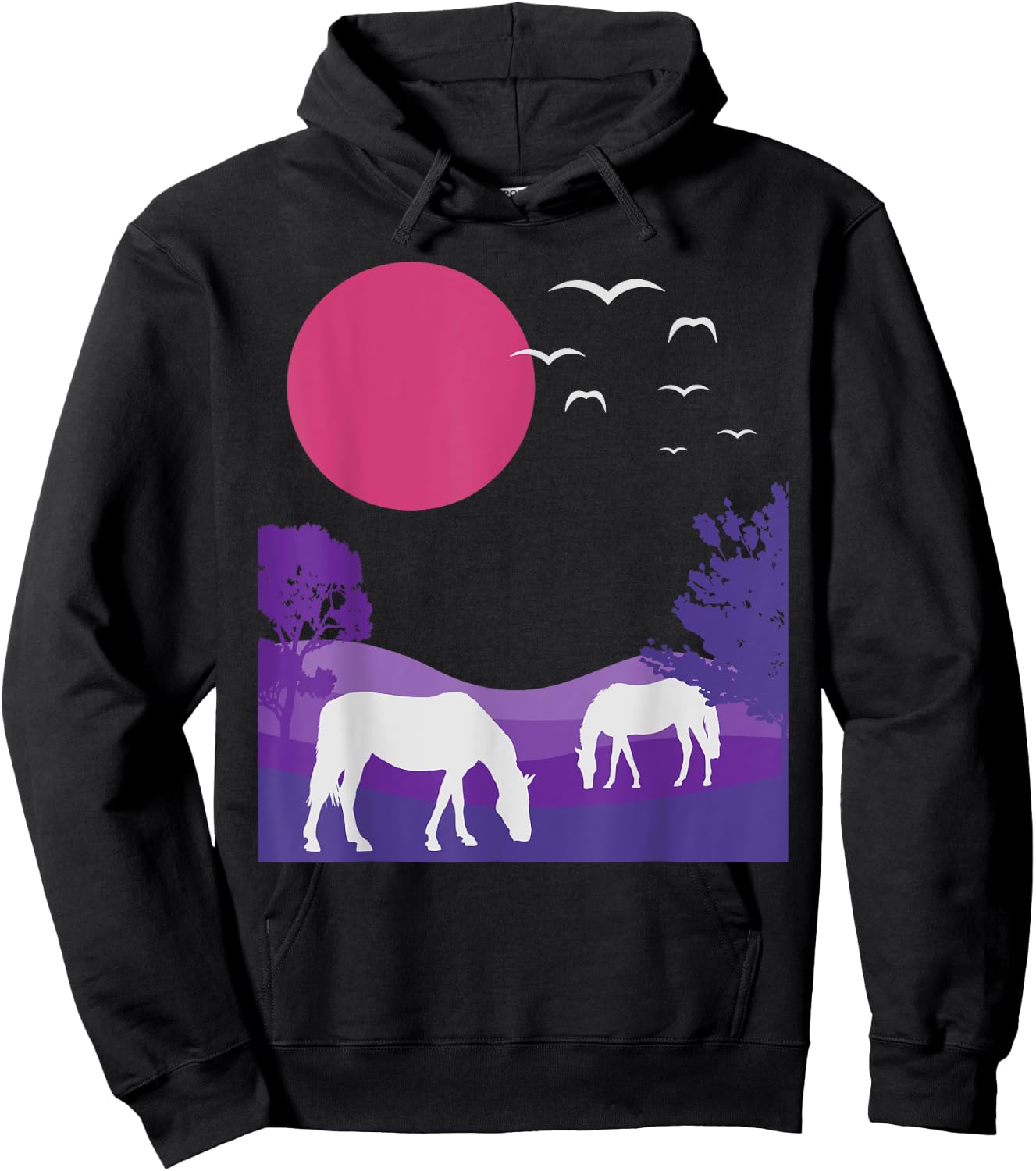Steppe Landscape Horses Nature Minimalist Design Hoodie - Hoodie | Black