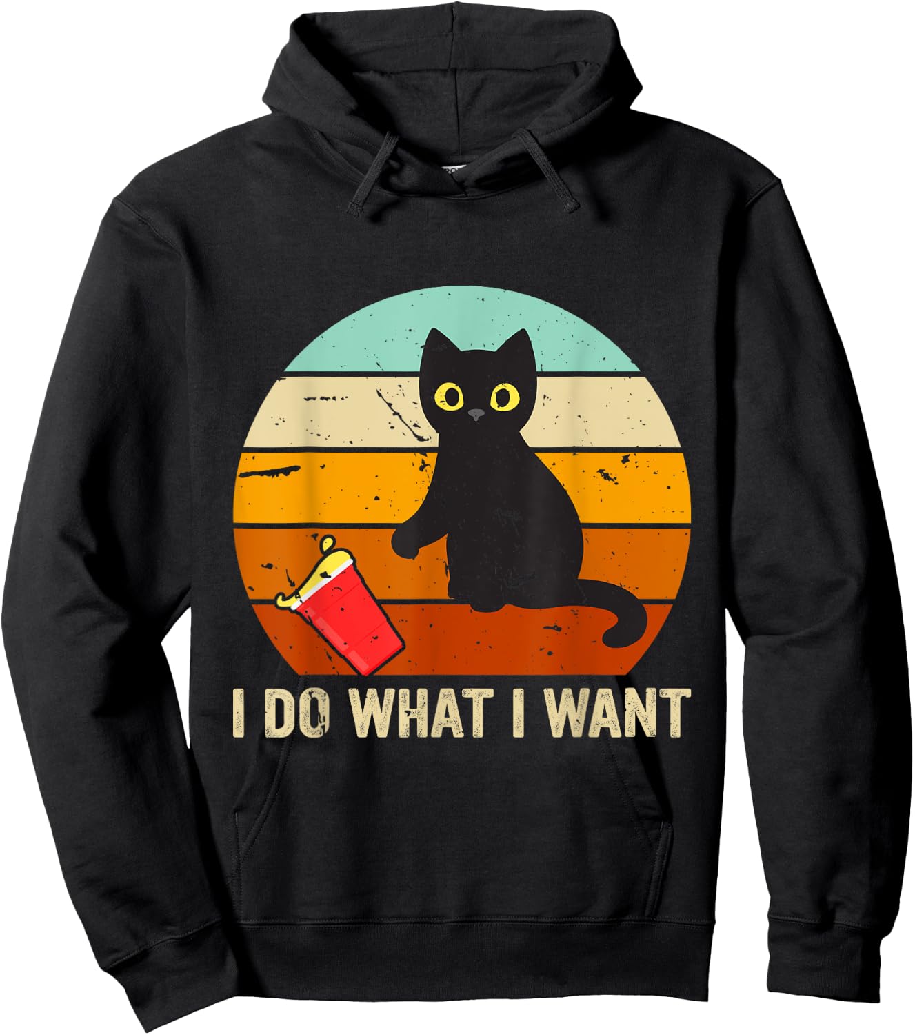 I Do What I Want Cat Coffee Black Cat Red Cup Funny Graphic Men Women Kids Hoodie - Hoodie | Black