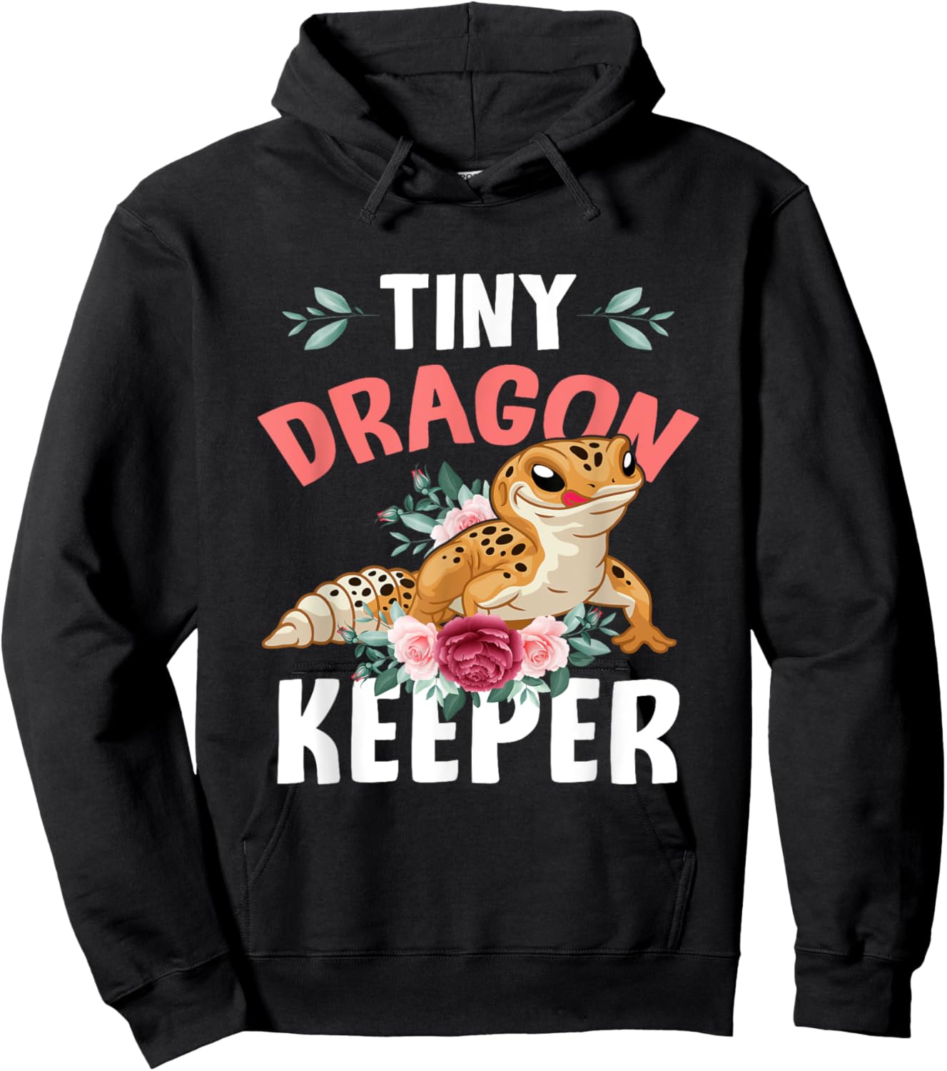 Tiny Dragon Keeper Leopard Gecko Lover Lizard Reptile Flower Hoodie - Hoodie | Black