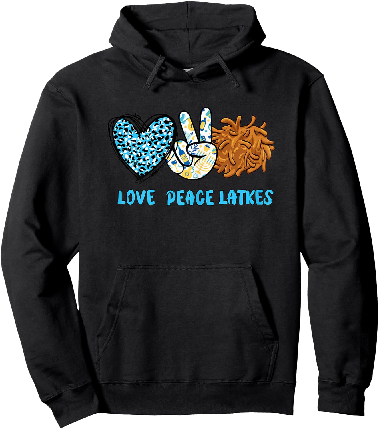 Love Peace Latkes Happy Hanukkah Chanukah Funny Jewish Gift Hoodie - Hoodie | Black