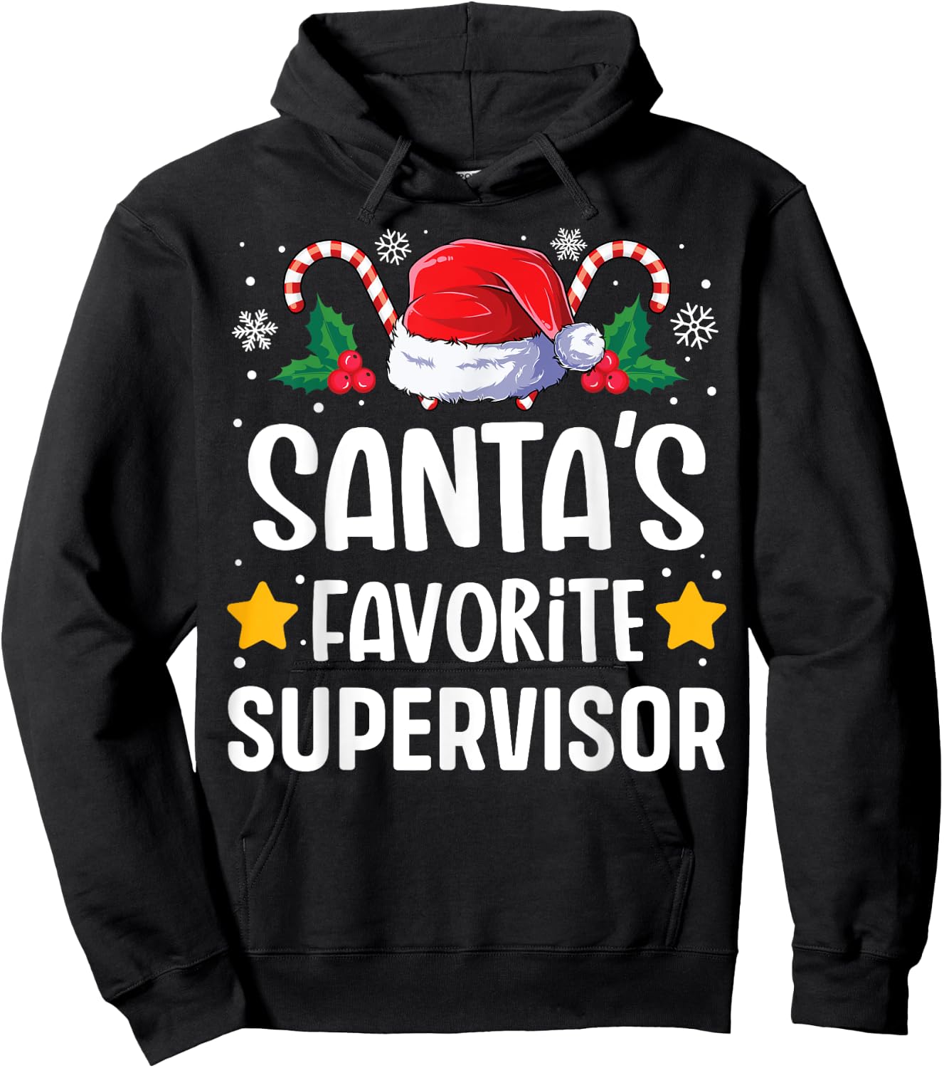 Santas Favorite Supervisor Christmas Matching Group Pajama Hoodie - Hoodie | Black