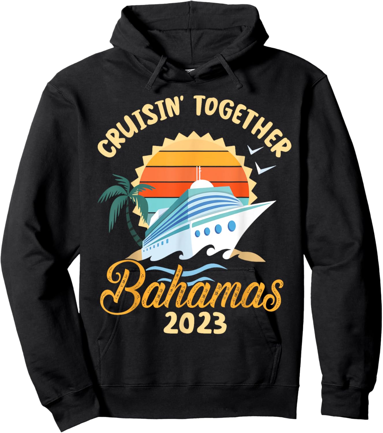 Trees Birds Beach Ship Waves Cruising Together Bahamas 2023 Men Women Hoodie - Hoodie | Black