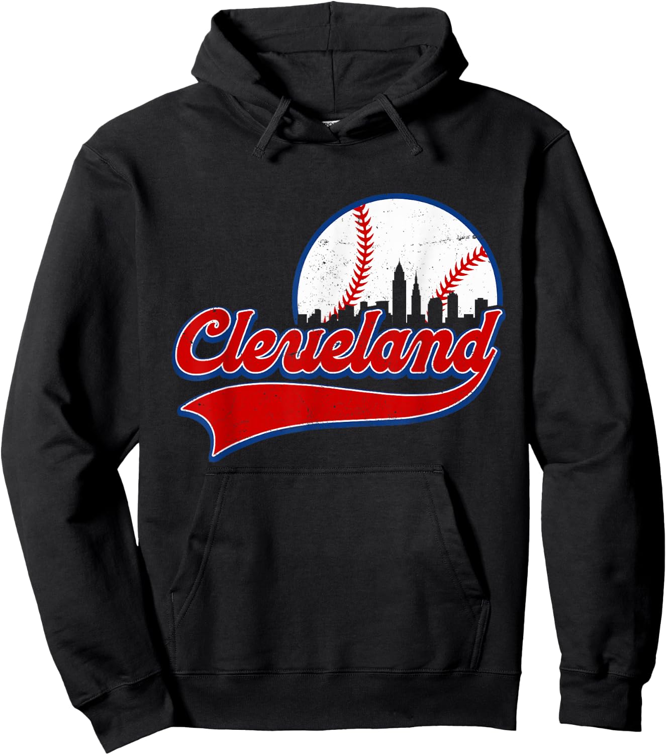 Vintage Cleveland City Downtown Skylines Baseball Fans Lover Hoodie - Hoodie | Black
