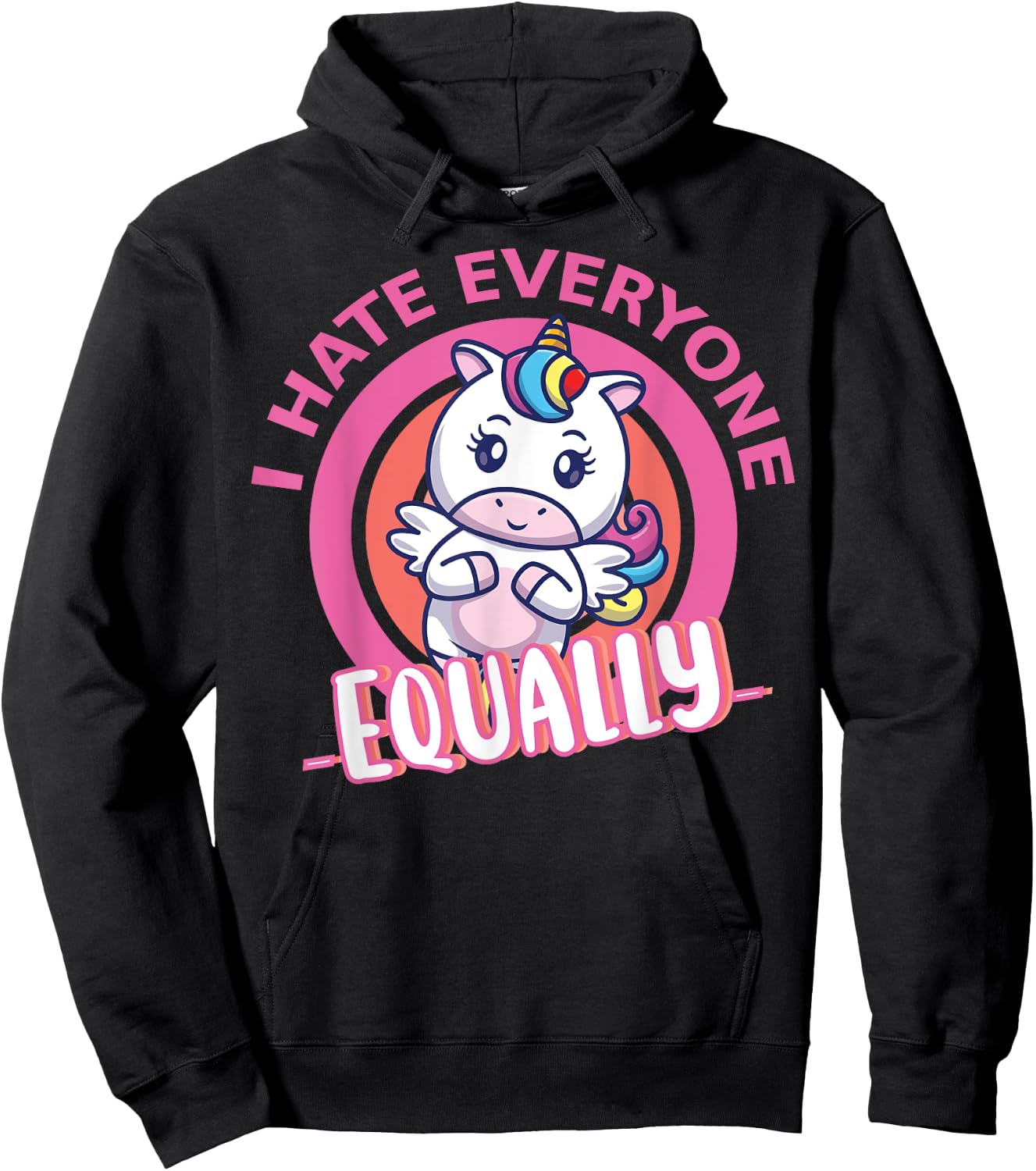 I Hate Everyone Equally People Suck Antisocial Unicorn Funny Hoodie - Hoodie | Black