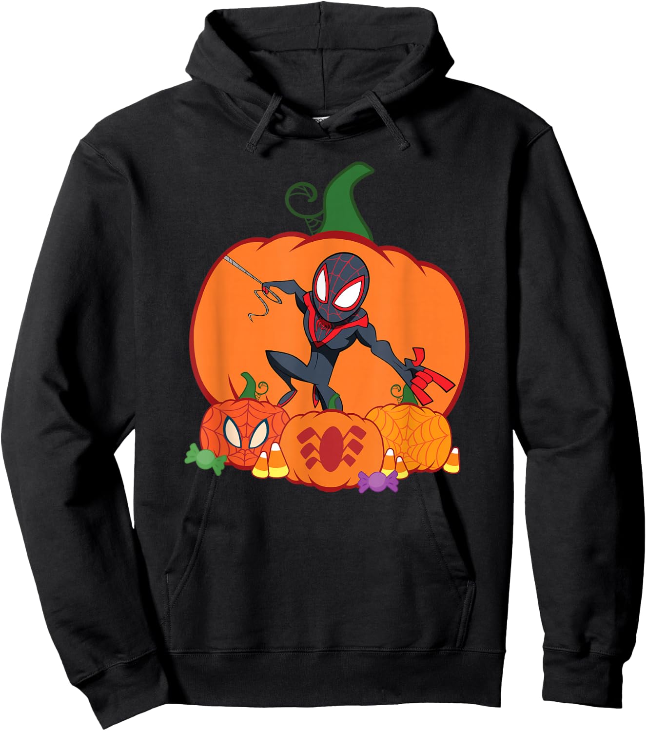 Marvel Spider-Man Miles Morales Halloween with Pumpkins Hoodie - Hoodie | Black