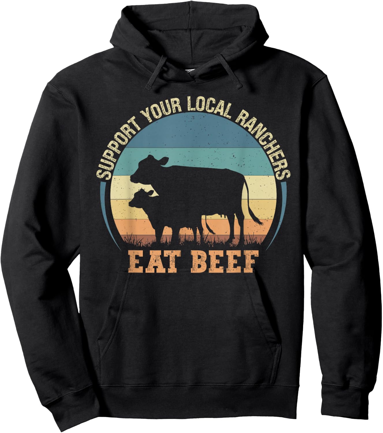 Support Your Local Farmer Store Support Your Local Ranchers Eat Beef - -Adults, Kids - Black - Small - Short Sleeve - - Classic Fit - Cotton, Polyester Hoodie - Hoodie | Black