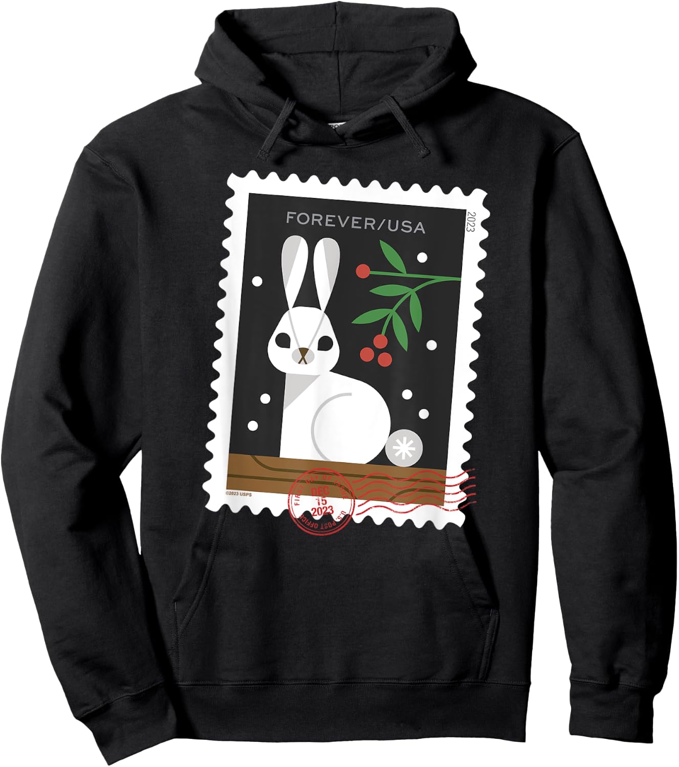 USPS Winter Woodland Animals - Rabbit Stamp Hoodie - Hoodie | Black