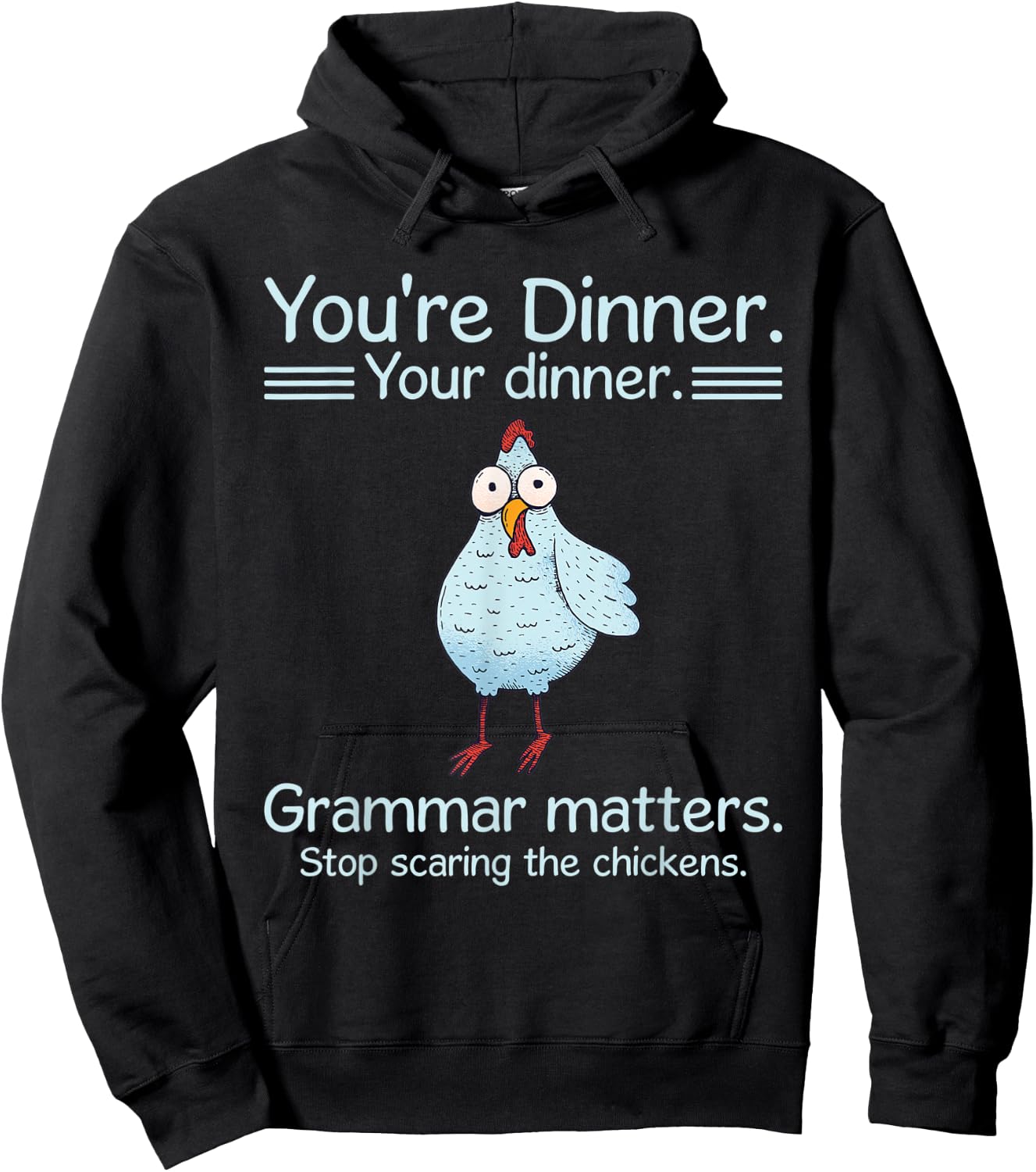 Let's Eat Kids Funny Grammar Stop Scaring The Chickens Kids Black 3X-Large Short Sleeve Classic Fit Halloween Hoodie - Hoodie | Black