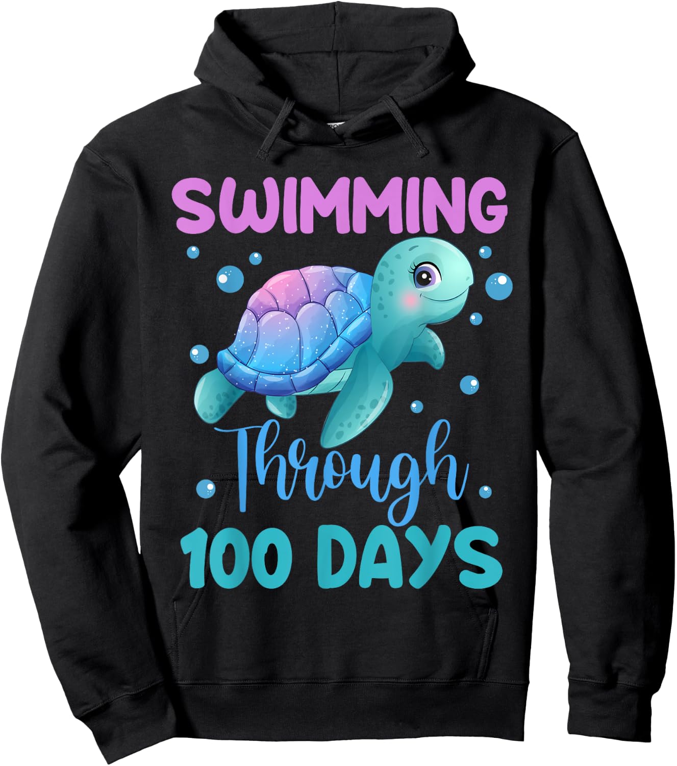 Swimming Through 100 Days Cute Turtle 100th Day Of School Hoodie - Hoodie | Black