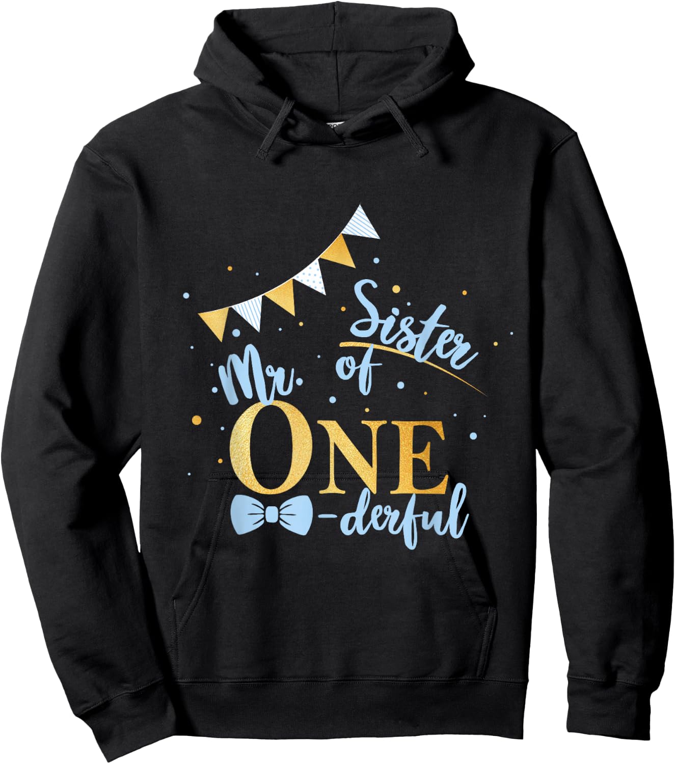 Sister Of Mr One-derful Party Blue-Gold Boy 1st Birthday Hoodie - Hoodie | Black