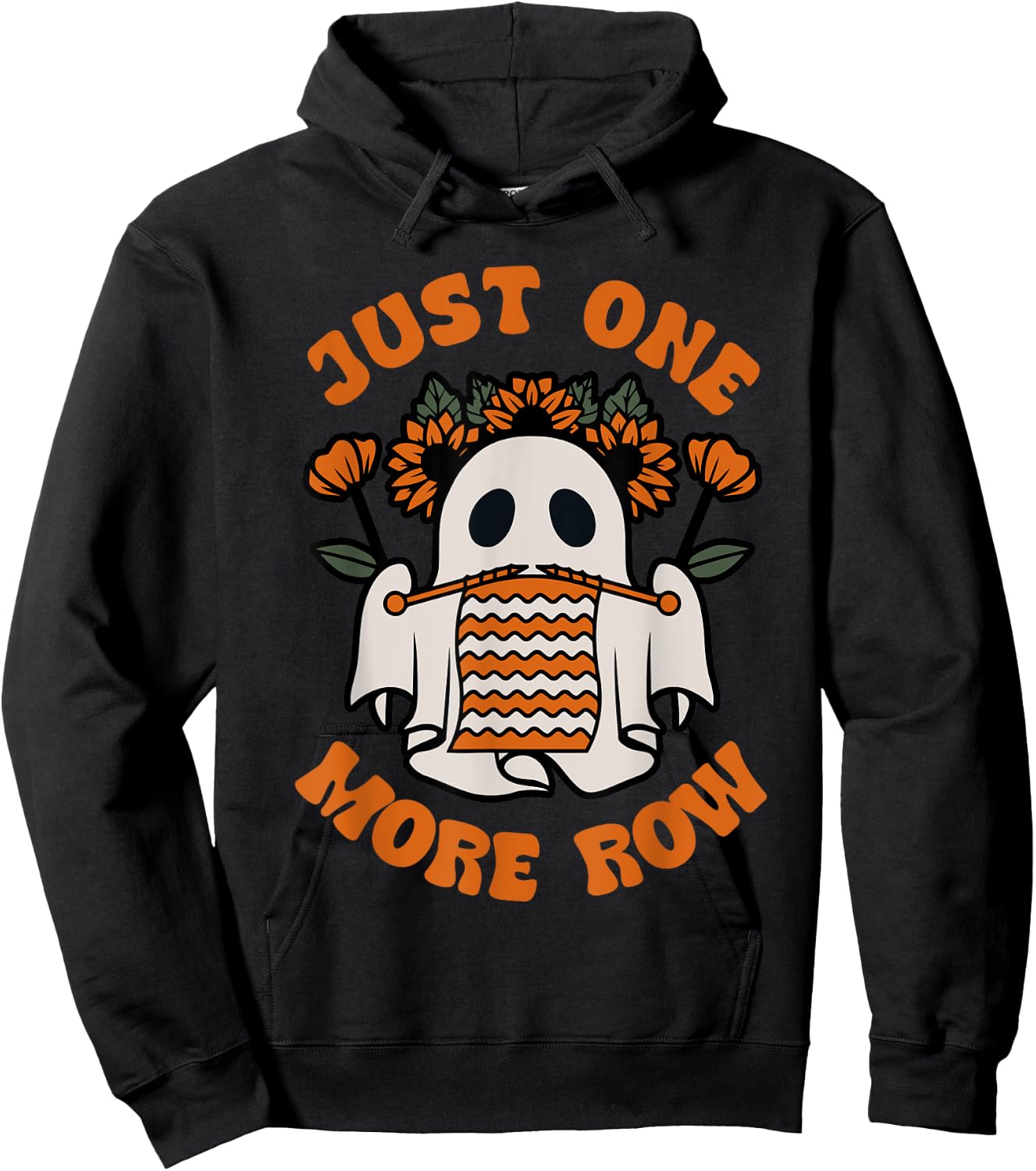 Funny Just One More Row Crochet Boo Halloween Apparel Hoodie - Hoodie | Black