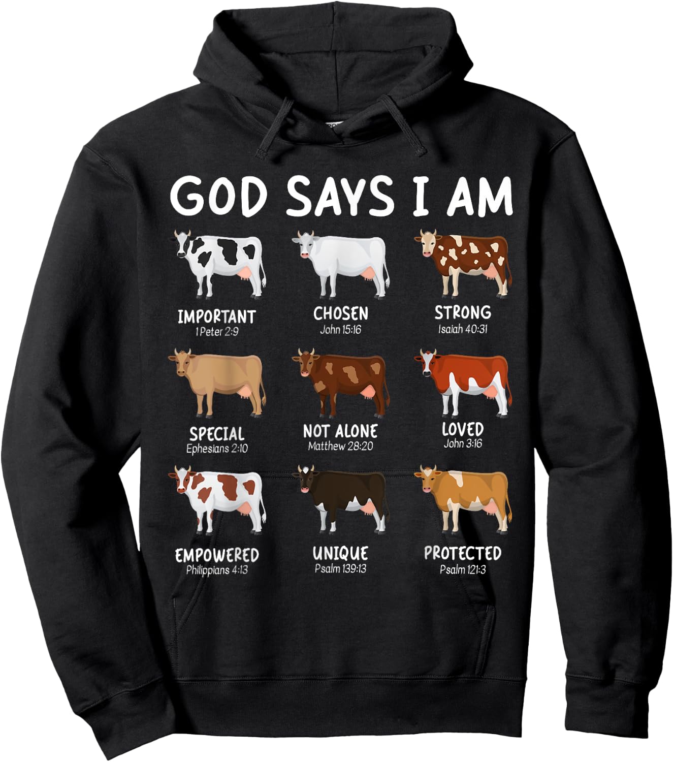 God Says I Am Cute Heifer Cow Bible Verse Christian Hoodie - Hoodie | Black