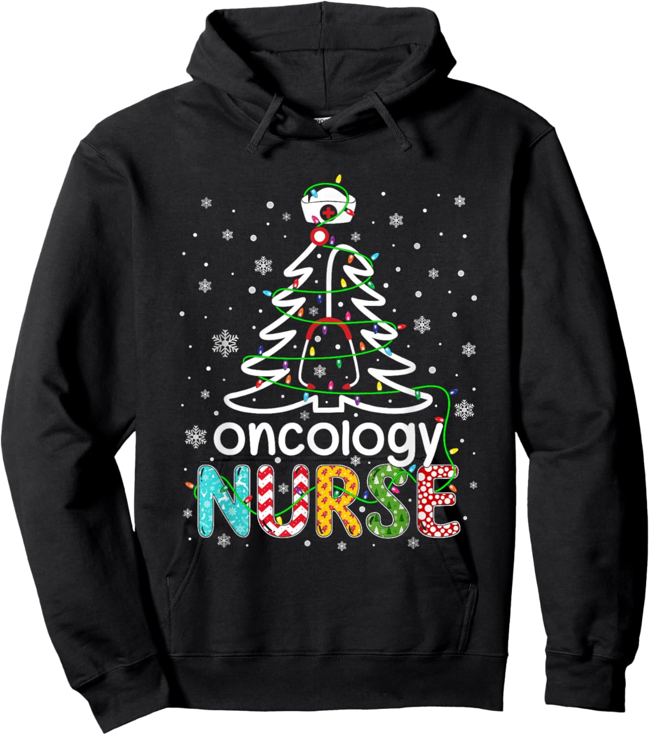Oncology Nurse Xmas Tree Funny Nursing Christmas Pattern Hoodie - Hoodie | Black