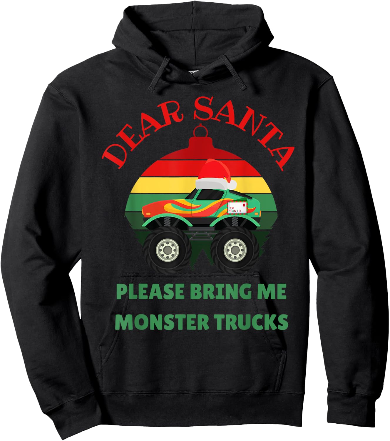 Loves Monster Trucks Christmas Pajama Kids Toddler Baby 5T Hoodie - Hoodie | Black