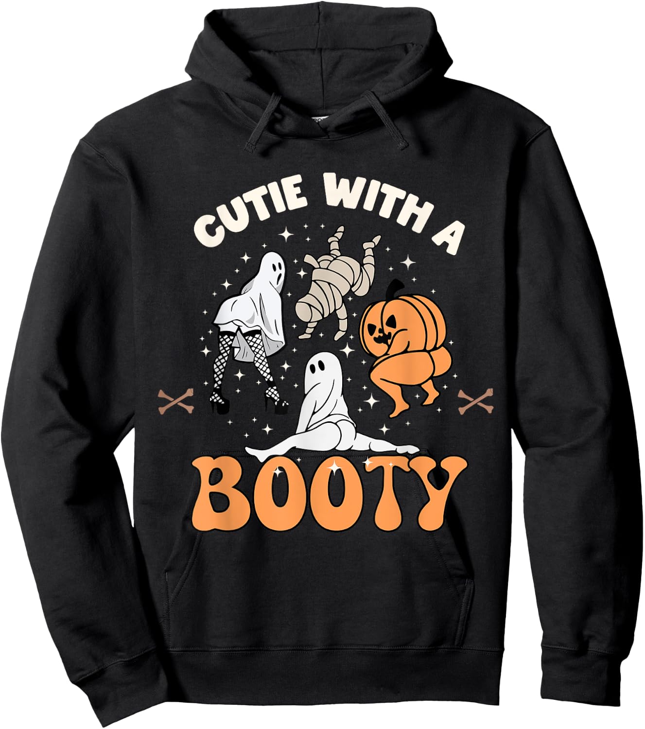 Cutie With A Booty Halloween Joke Twerking Ghost Splits Heel Hoodie - Hoodie | Black