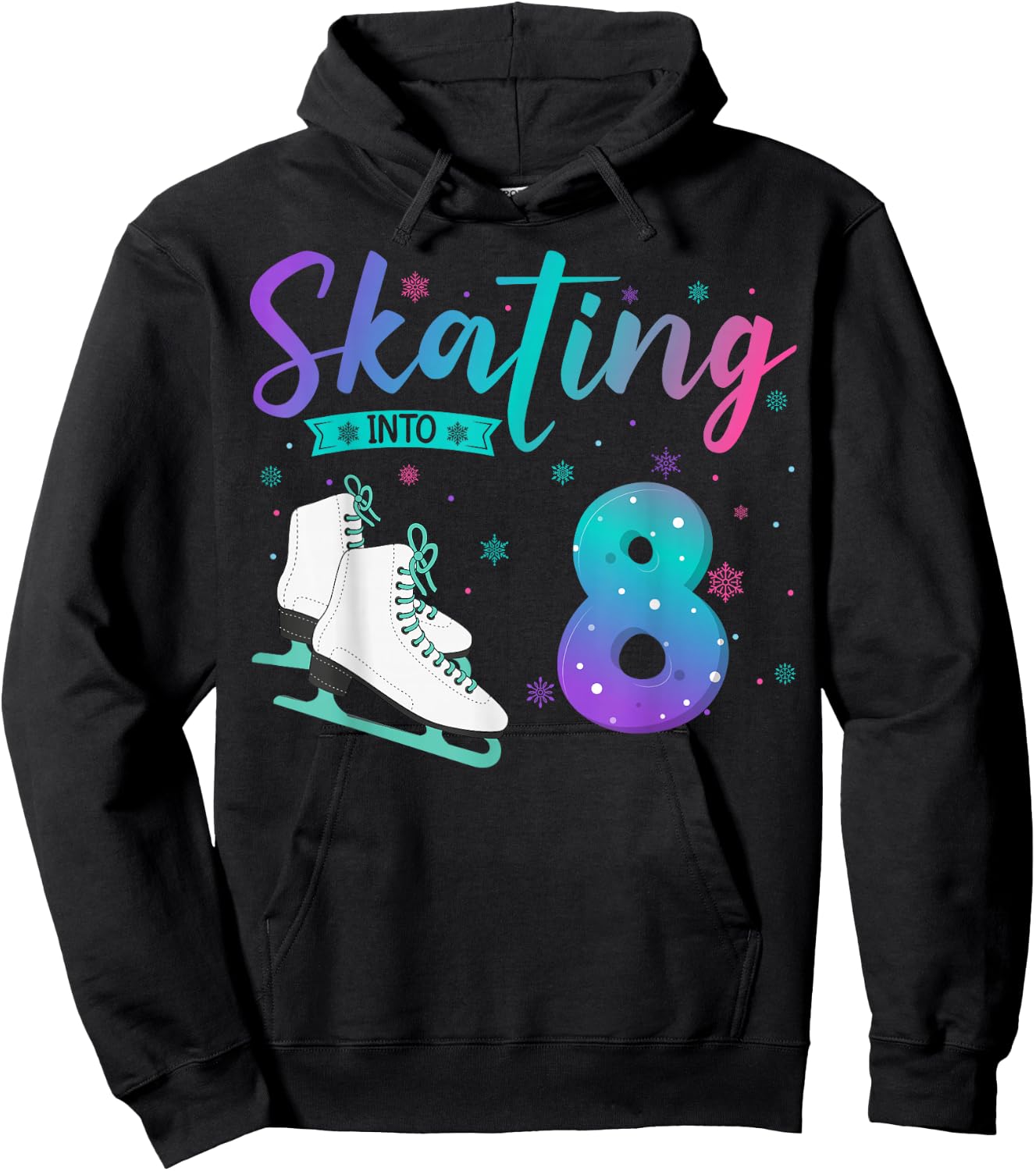 8 Year Old Girl Ice Skating Into 8th Birthday Kids Hoodie - Hoodie | Black