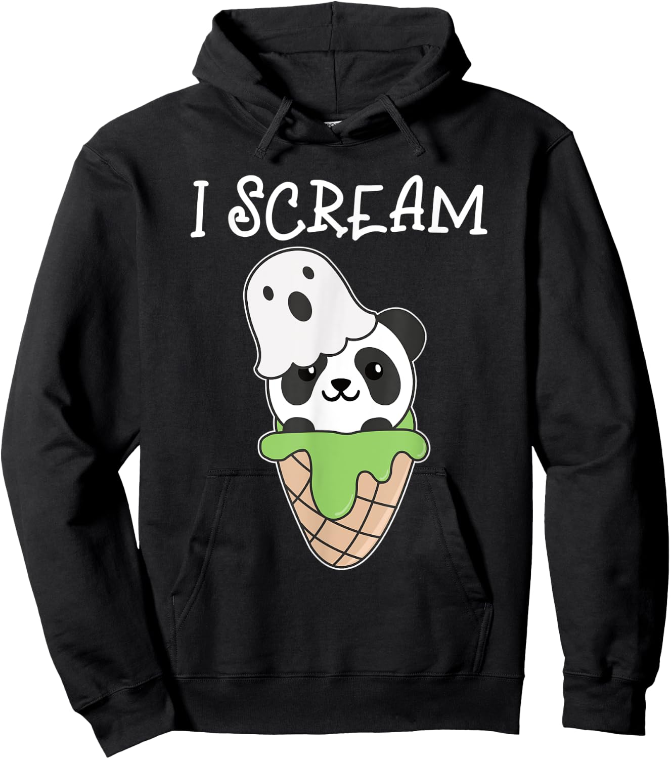 Panda Halloween Ghost I Scream Ice Cream Pun Men Women Kids Hoodie - Hoodie | Black