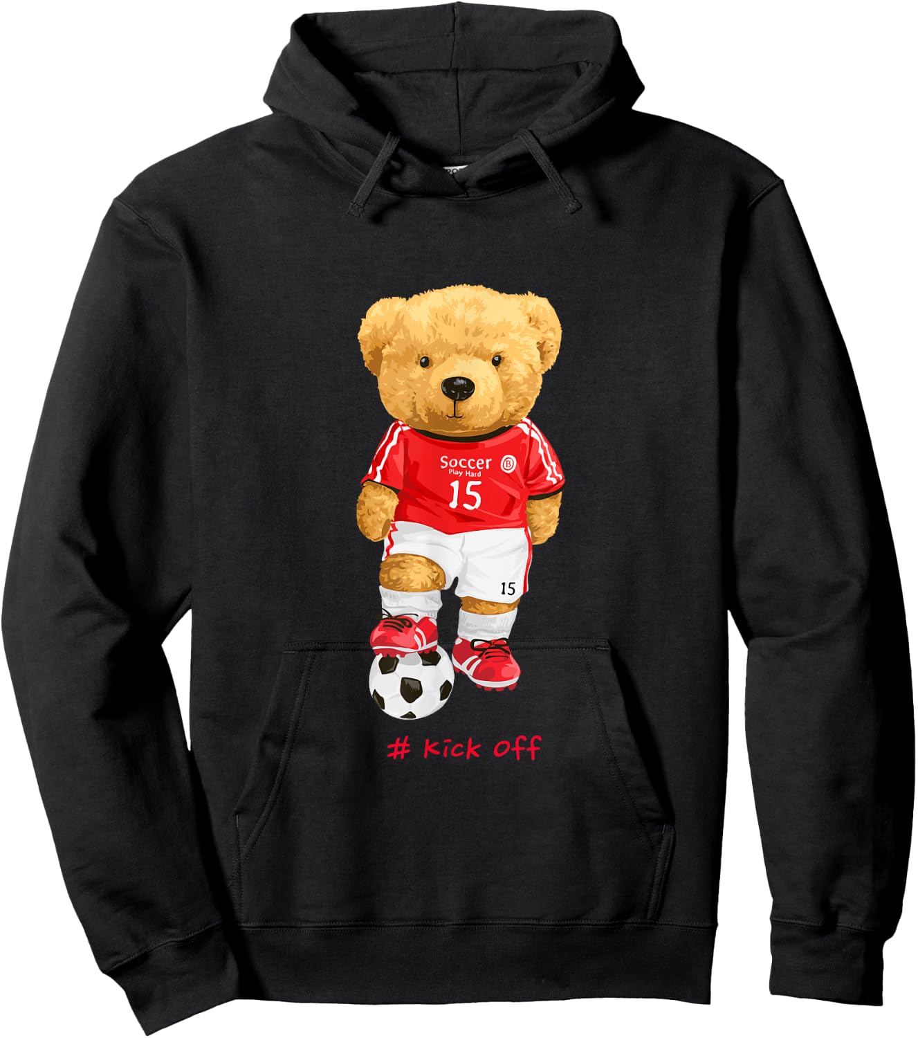 Cool Teddy Bear Soccer Kick Off Style Illustration Graphic Hoodie - Hoodie | Black
