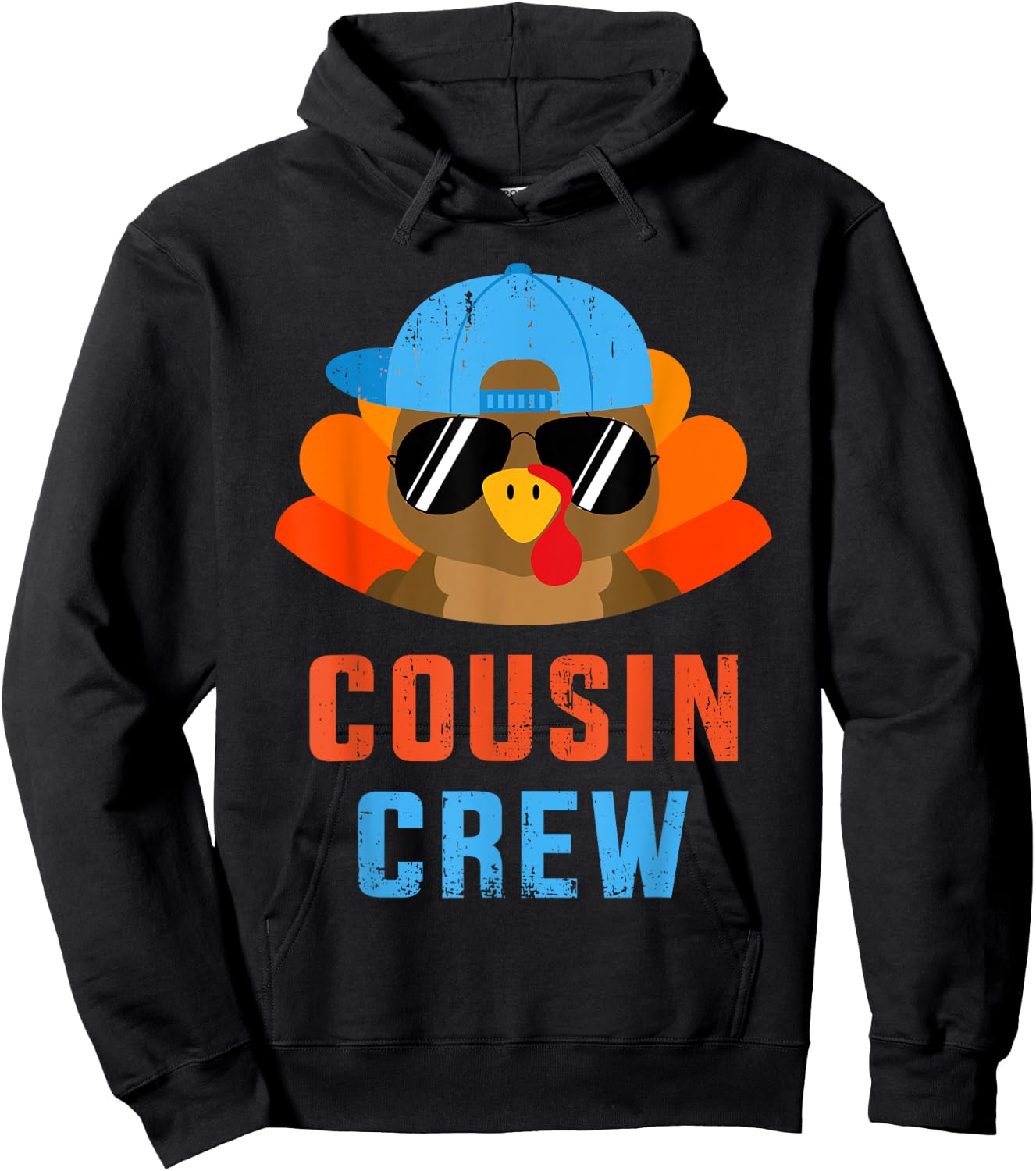 Thanksgiving Cousin Crew with Cool Turkey for Family Holiday Hoodie - Hoodie | Black
