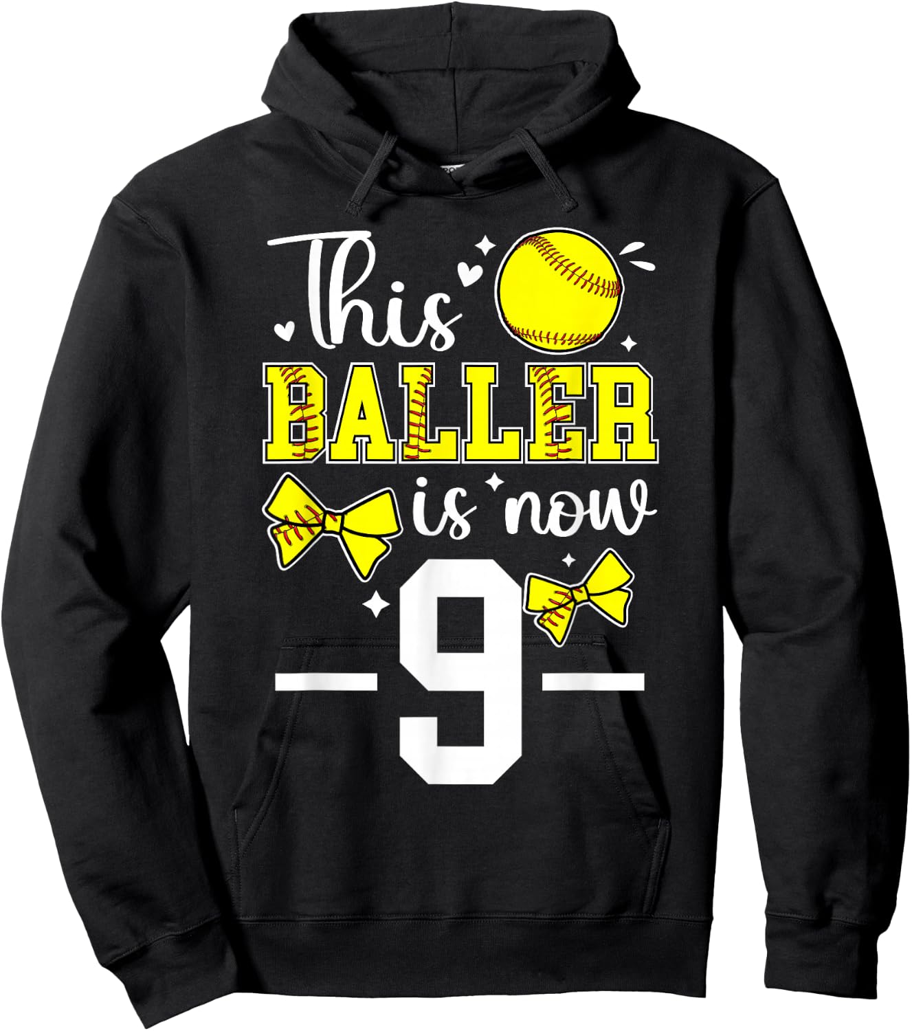 9th Birthday Softball Girl Nine Year Old Softball Player Hoodie - Hoodie | Black