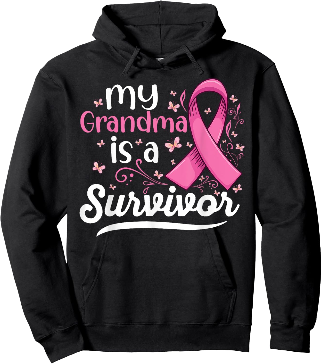 My grandma is a survivor Support Breast Cancer Awareness Hoodie - Hoodie | Black