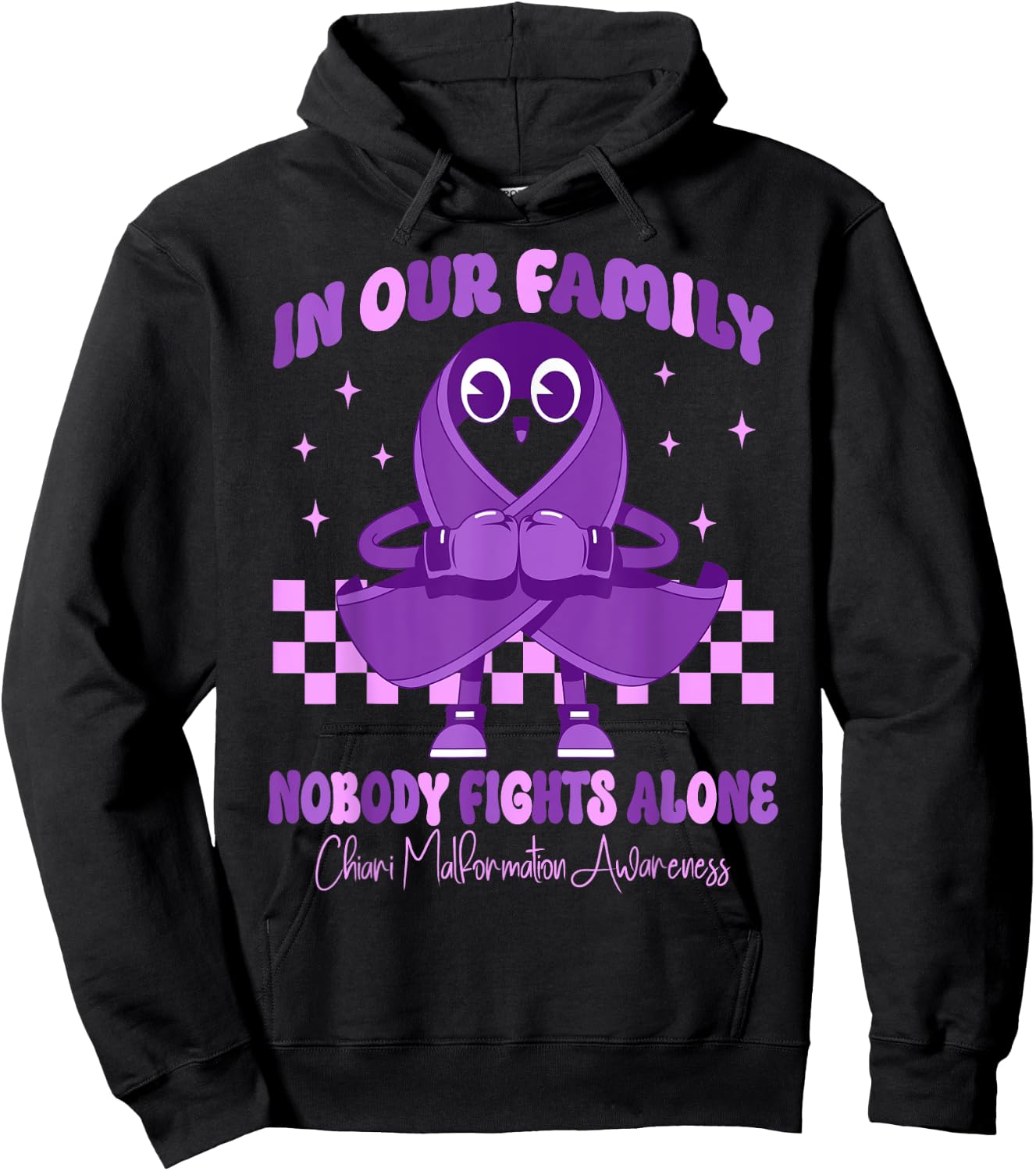Purple Ribbon Survivor Groovy Chiari Malformation Awareness Hoodie - Hoodie | Black
