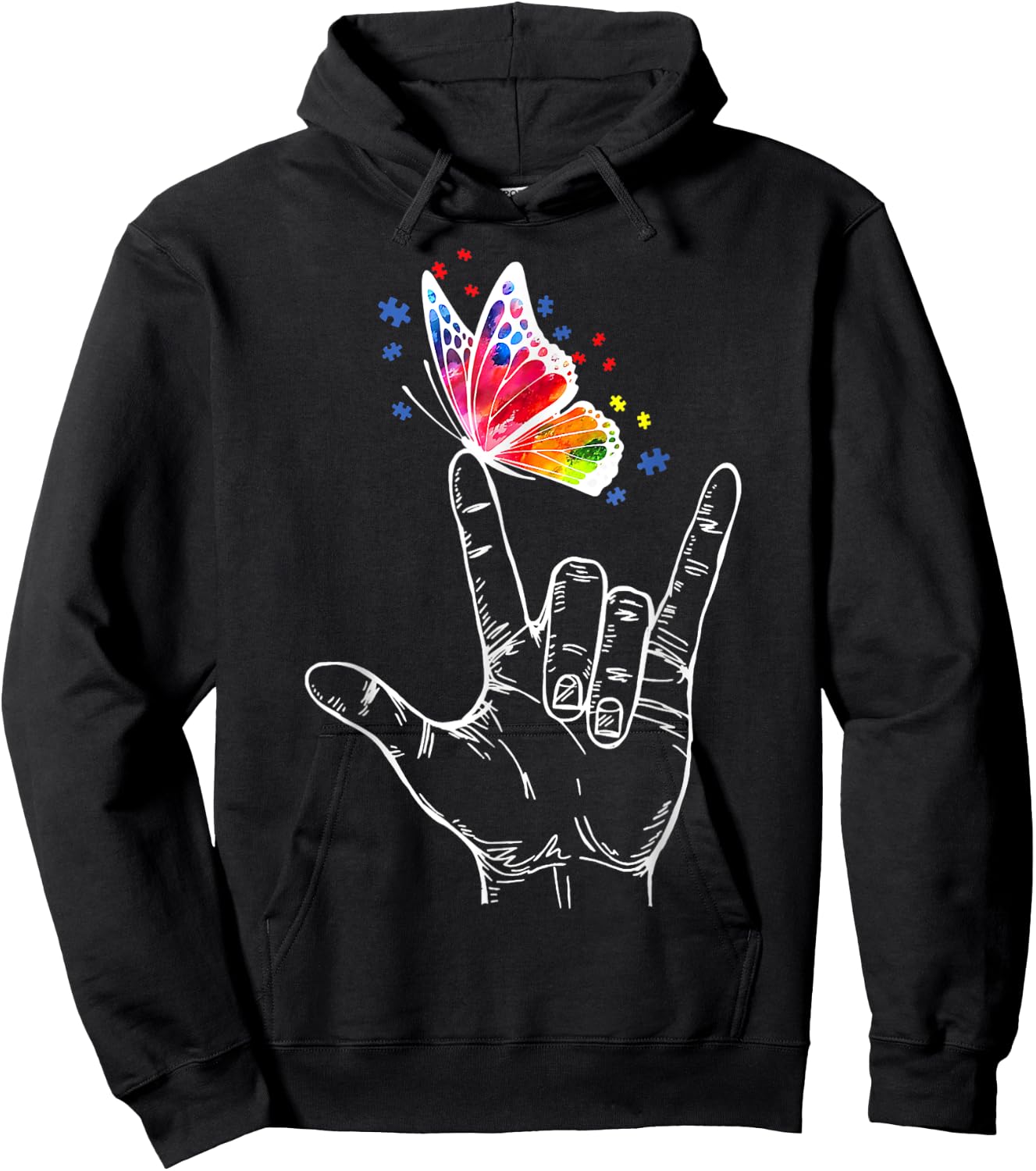 I Love You Hand Sign Language Butterfly Autism Awareness Hoodie - Hoodie | Black