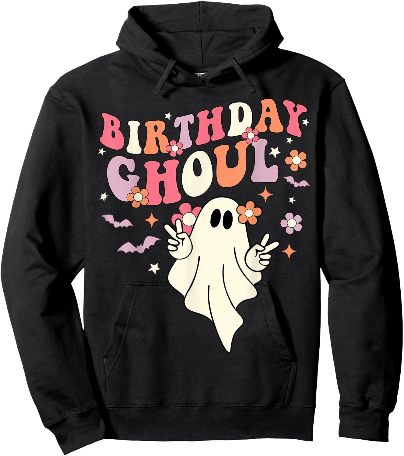 Cute Boo Ghost Kids Girls Groovy Halloween Birthday Ghoul Hoodie - Hoodie | Black