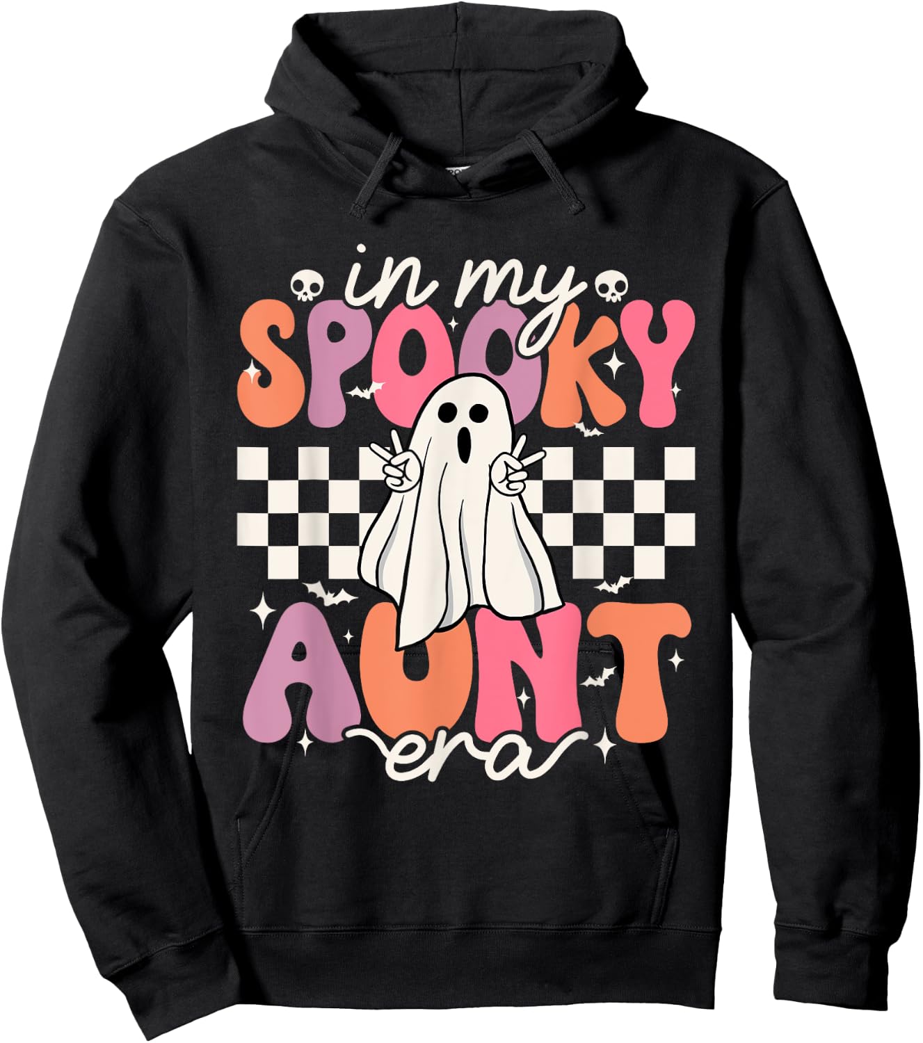 Groovy In My Spooky Aunt Era Retro Auntie Halloween Ghost Hoodie - Hoodie | Black