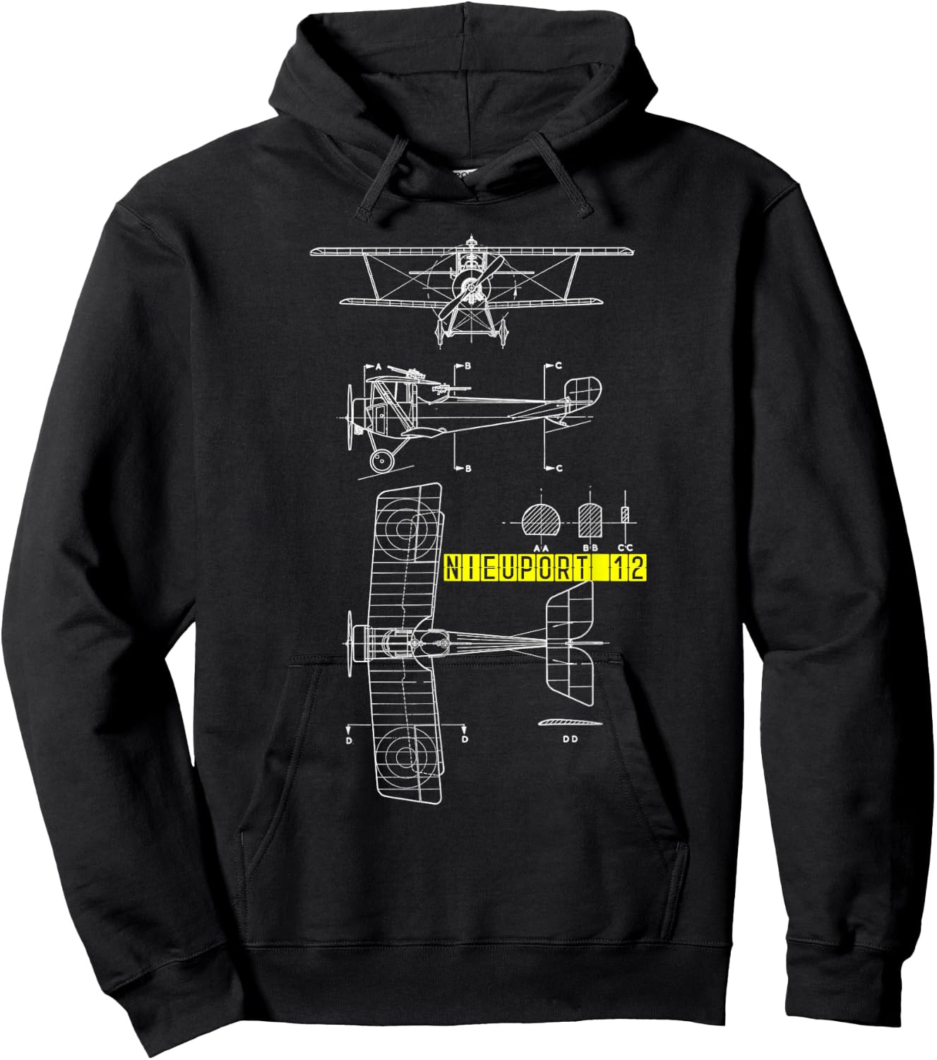 Nieuport 12 WW1 Aircraft Blueprint Hoodie - Hoodie | Black