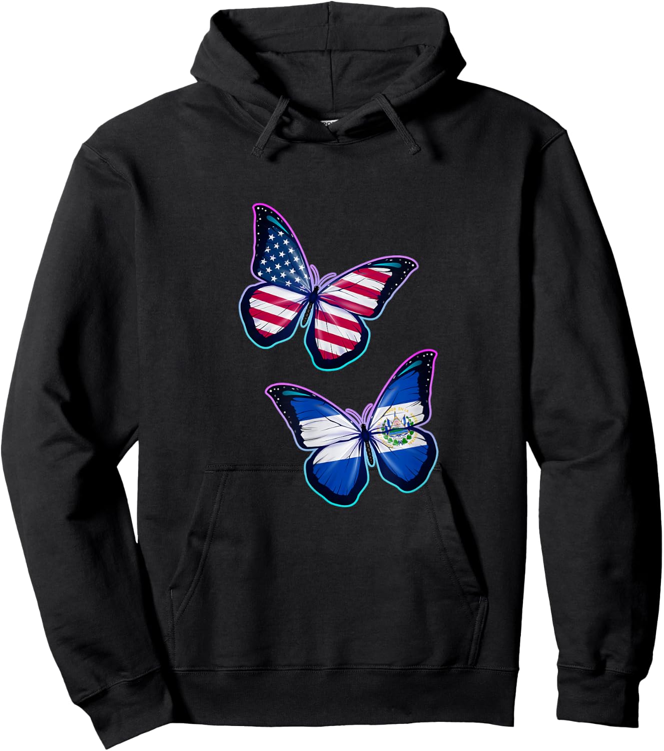 El Salvador and the USA bicultural roots. Butterfly version Hoodie - Hoodie | Black