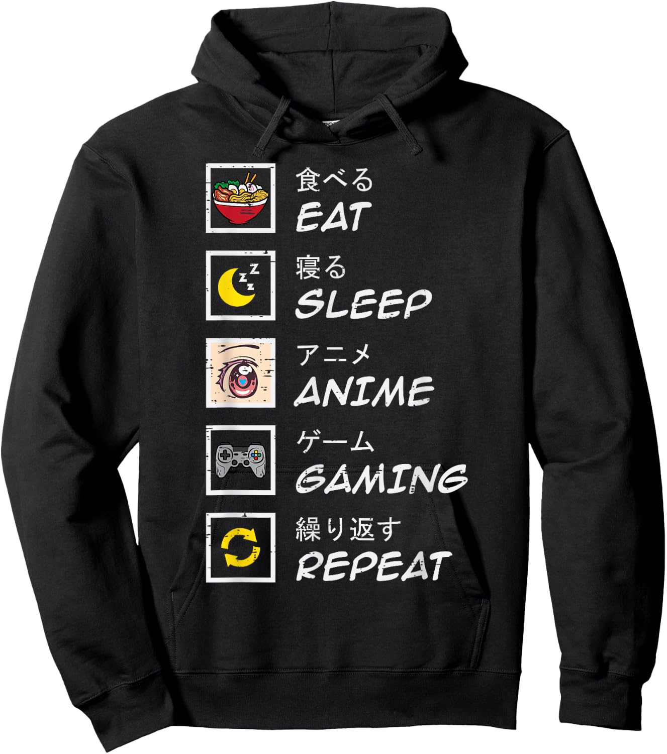 Eat Sleep Anime Gaming Repeat Gamer Teen Boys Girls Kids Hoodie - Hoodie | Black