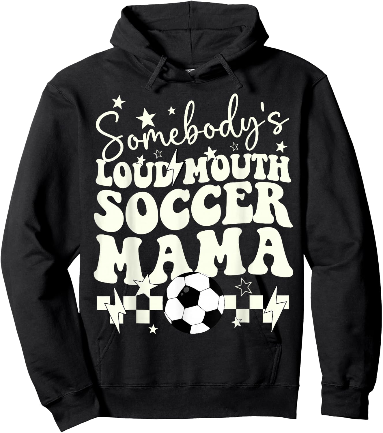 Somebody’s Loud Mouth Soccer Mama Retro Wavy Groovy Hoodie - Hoodie | Black