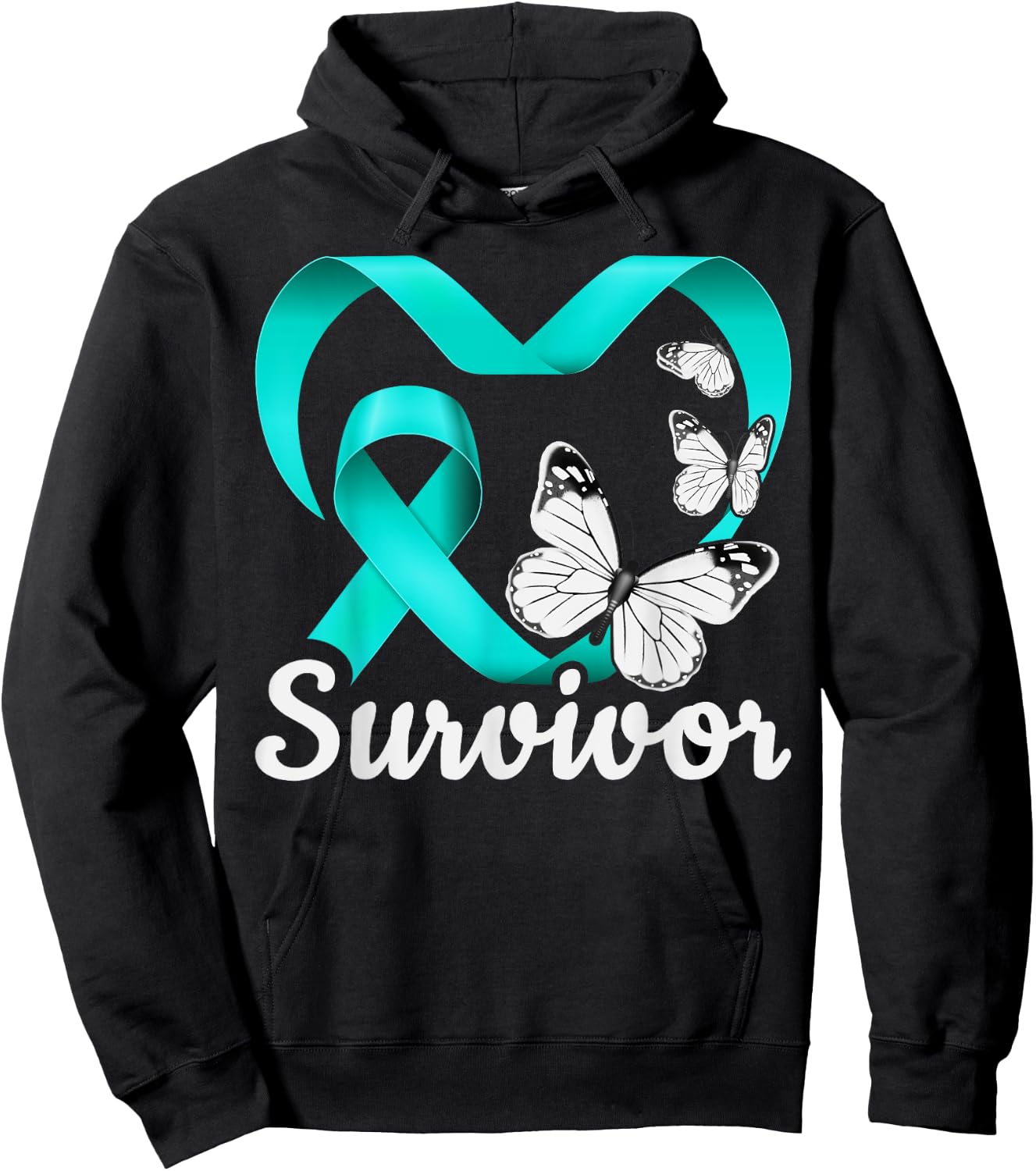 Sexual Assault Survivor, teal heart, butterflies Hoodie - Hoodie | Black