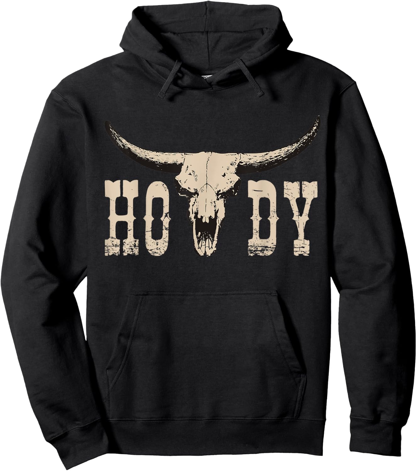 White Howdy Cow Skull Rodeo Western Country Southern Cowboy Hoodie - Hoodie | Black
