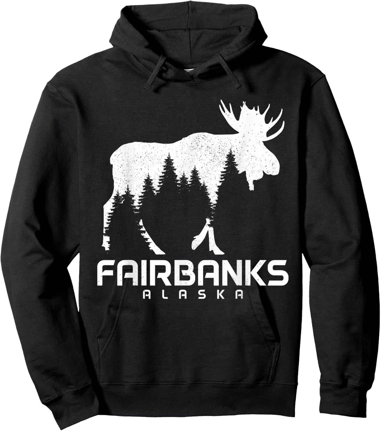 Fairbanks Alaska Vintage Pride Souvenir Moose Nature Hoodie - Hoodie | Black