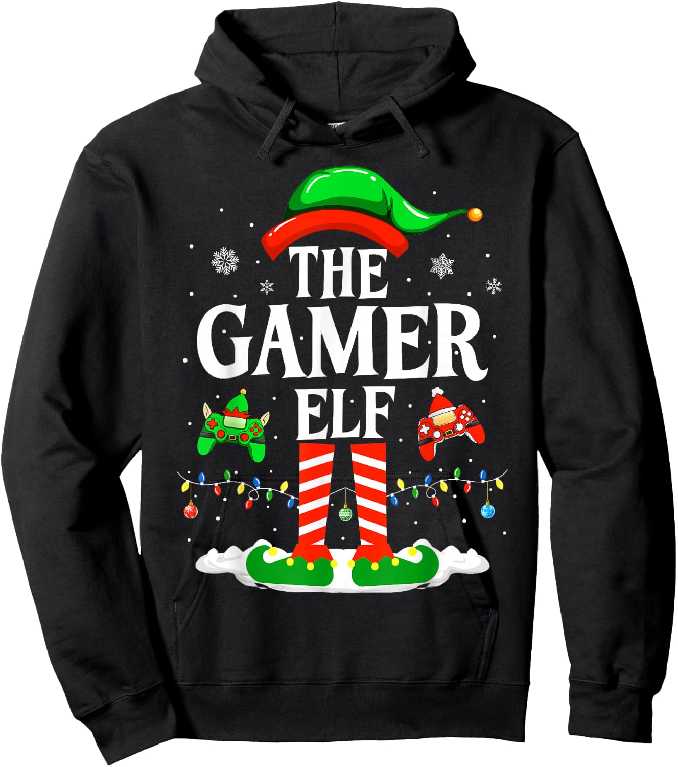 The Gamer Elf Funny Gaming Elf Christmas Gamer Hoodie - Hoodie | Black