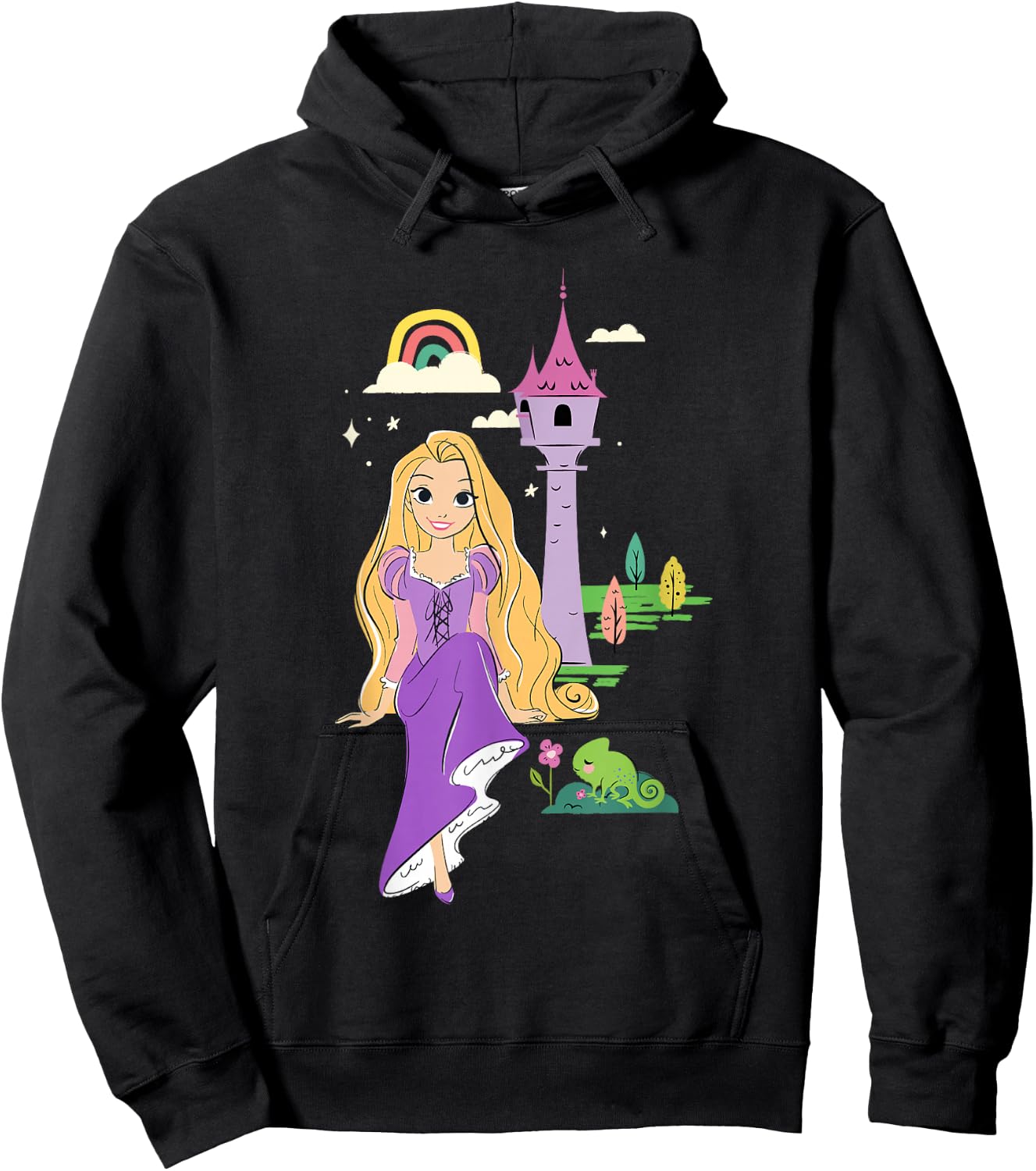 Disney Tangled Rapunzel & Pascal Rainbow Tower Sketch Hoodie - Hoodie | Black