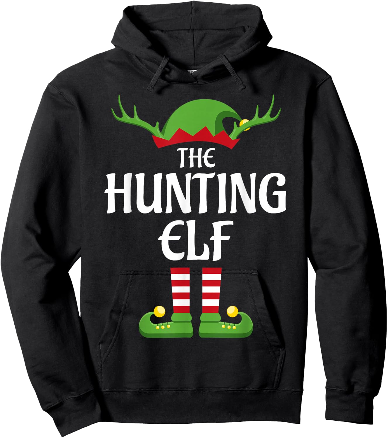 Hunting Elf Family Matching Group Christmas Hoodie - Hoodie | Black