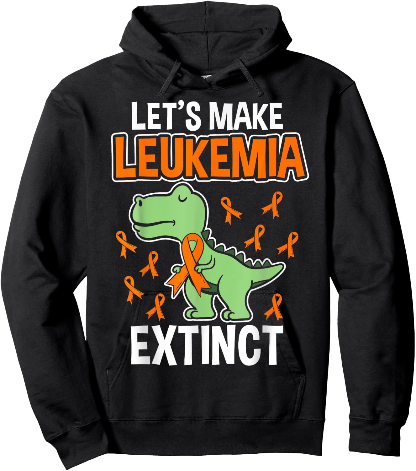 Leukemia Dinosaur Orange Ribbon T-rex Awareness Month Hoodie - Hoodie | Black