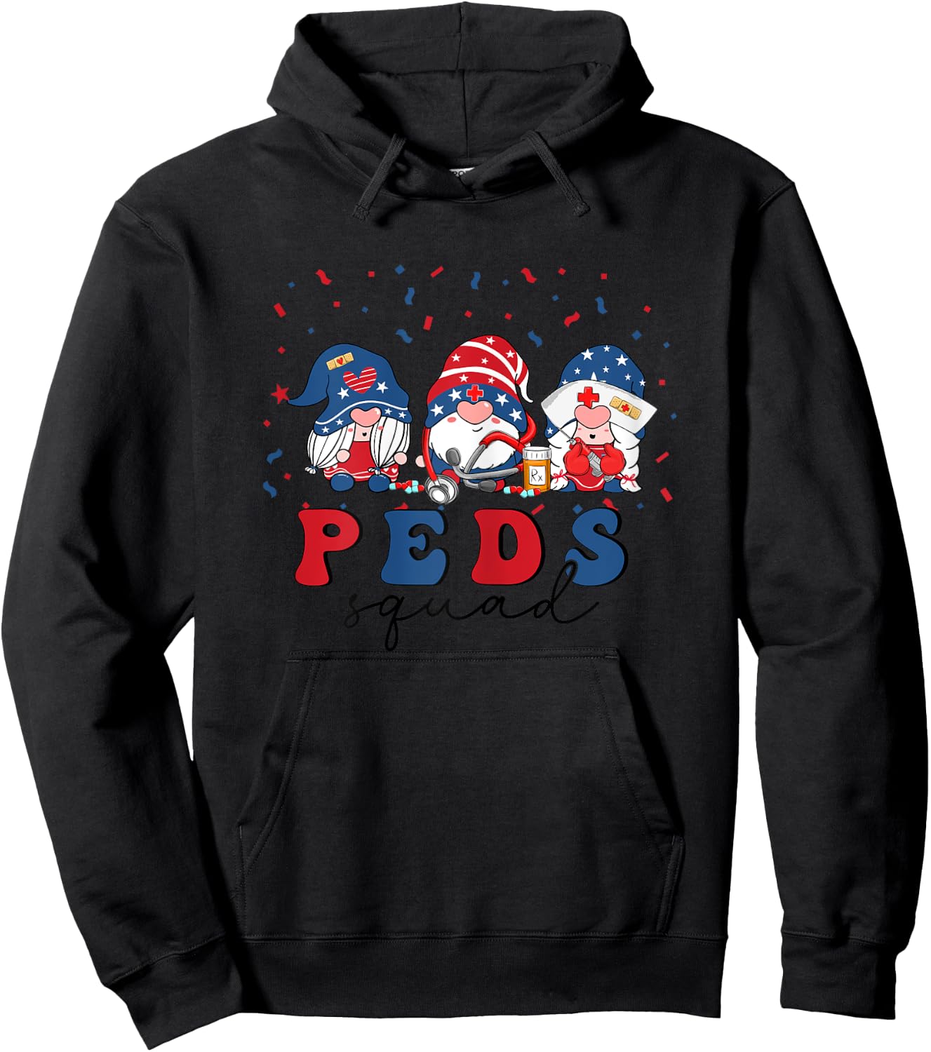 Peds Nurse 4th Of July Pediatric Nursing USA Stethoscope Hoodie - Hoodie | Black