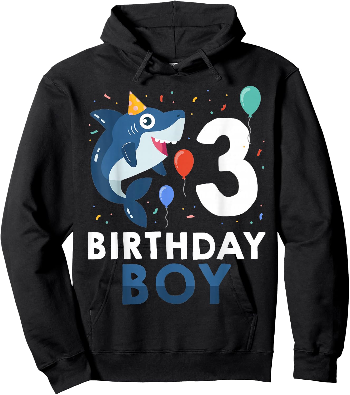 3rd Birthday Boy Shark Ocean 3 Year Old Funny B-Day Matching Hoodie - Hoodie | Black