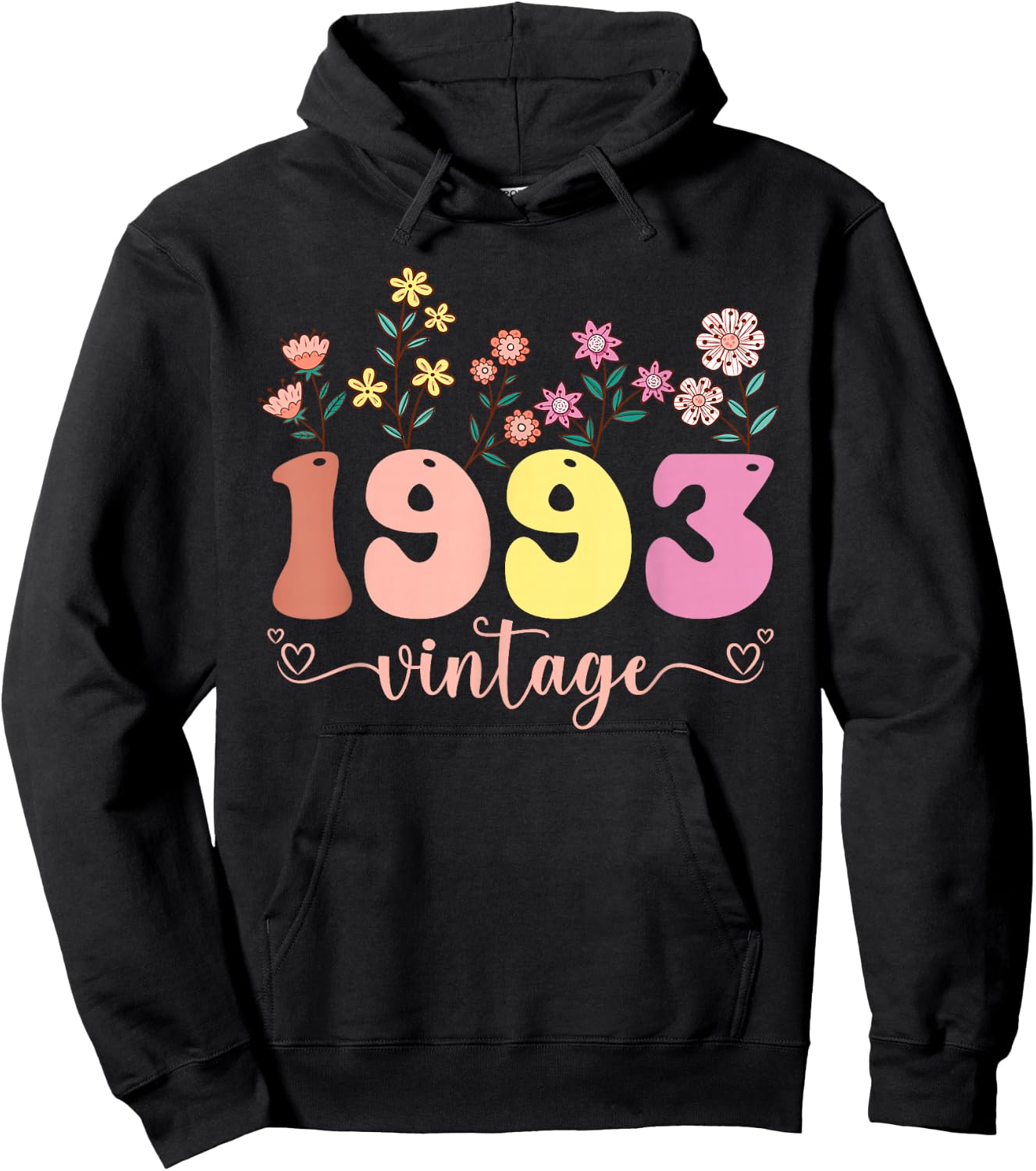 32 Years Old Vintage 1993 32nd Birthday Wildflower Hoodie - Hoodie | Black