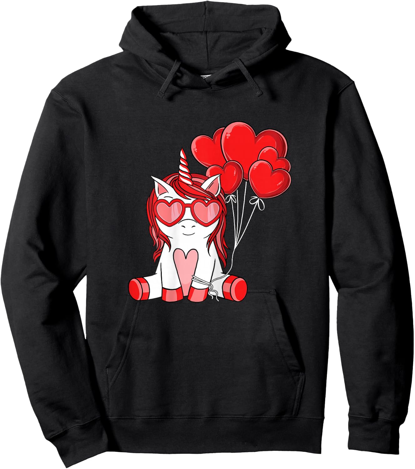 Cute Valentines Day Unicorn Lover Heart Balloon Girls Kids Hoodie - Hoodie | Black