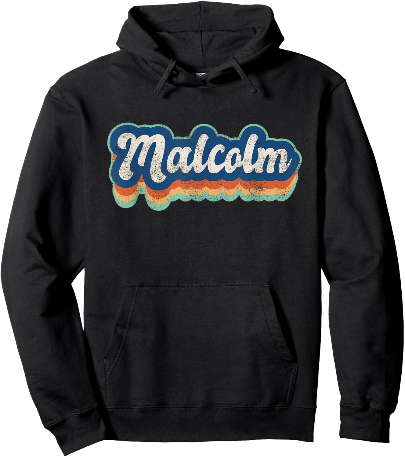 Malcolm First Name Boy Vintage Style 70s 80s Personalized Hoodie - Hoodie | Black