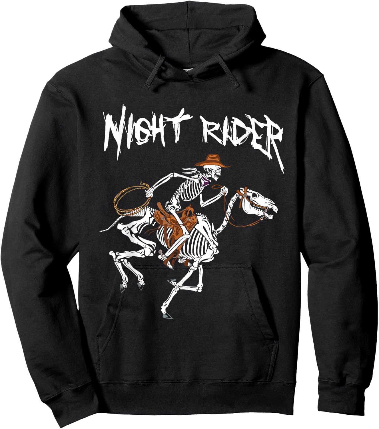 Night Rider Skeleton Cowboy Riding Horse Western Halloween Hoodie - Hoodie | Black