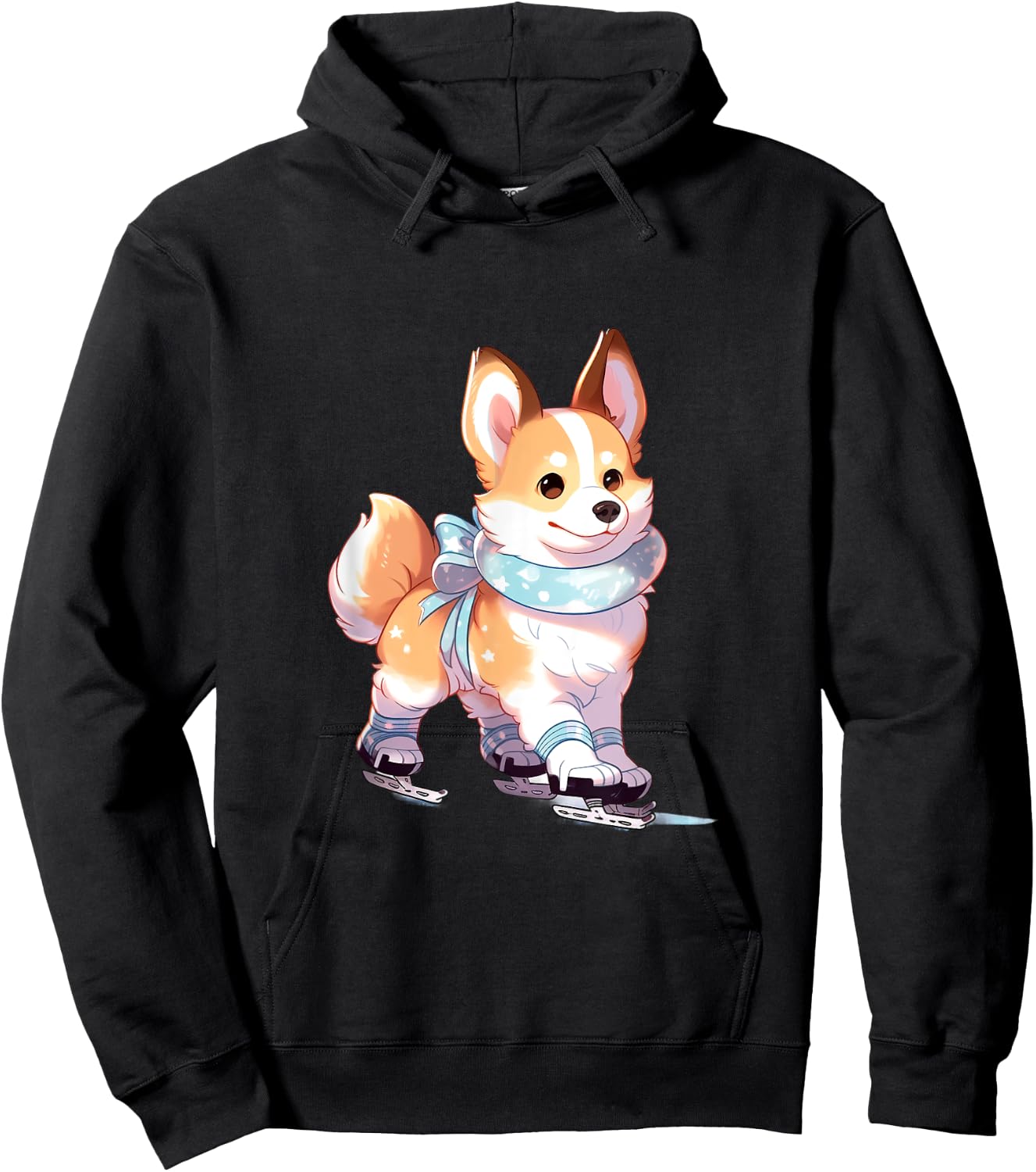 Corgi Ice Skating Dog Figure Skater Kids Girls Women Hoodie - Hoodie | Black
