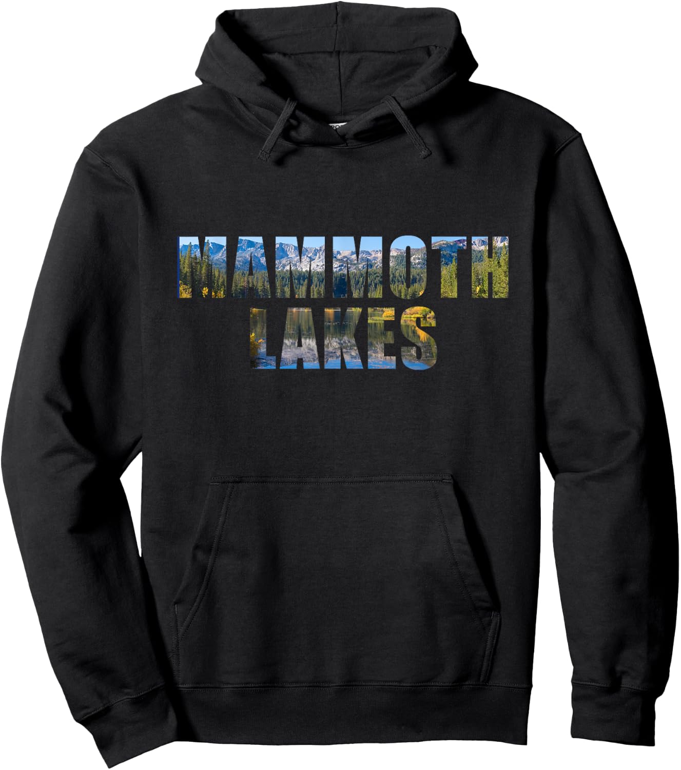 Landscape of California Lake Inside Mammoth Lakes Letters Hoodie - Hoodie | Black